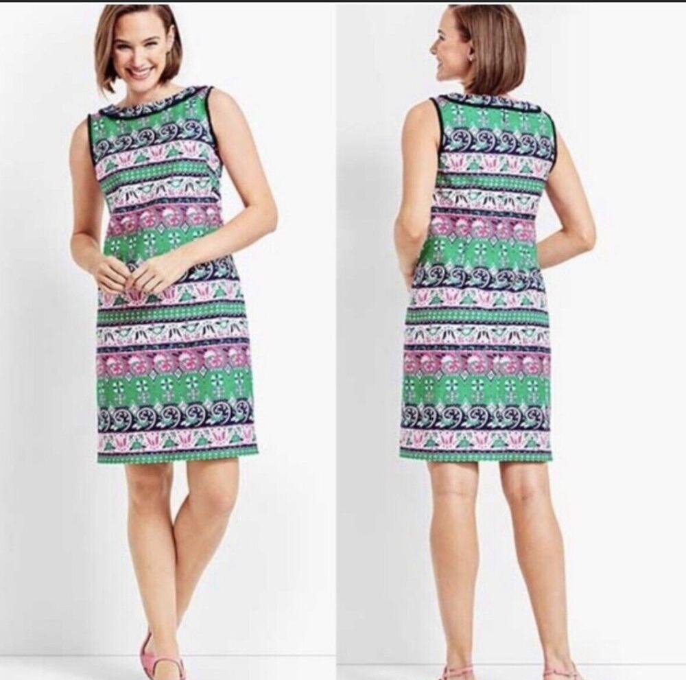 Talbots Women's Tulip Floral Print Shift Dress Size 4 Pink White Spring Easter